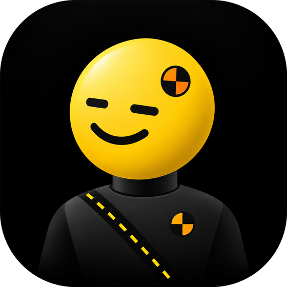 Null, the crash-test-dummy mascot, winking
